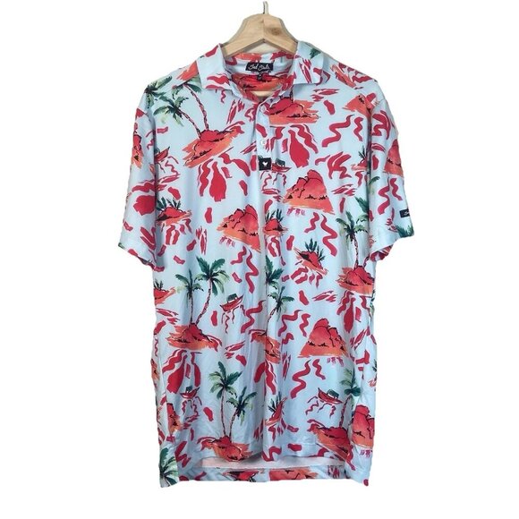 Bad Birdie Men's Blue Red Rocks Performance Golf Polo Shirt Size M Medium Tropic - Picture 2 of 11